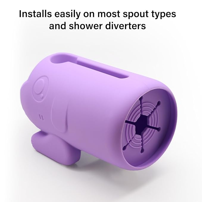 mandoo Faucet Extender for Toddlers, Bath Spout Cover for Baby, Bathtub Faucet Cover for Baby, Toddler Bath Silicone Shower Toys,Head Protector for Kids Safety.(Grey+Brush)