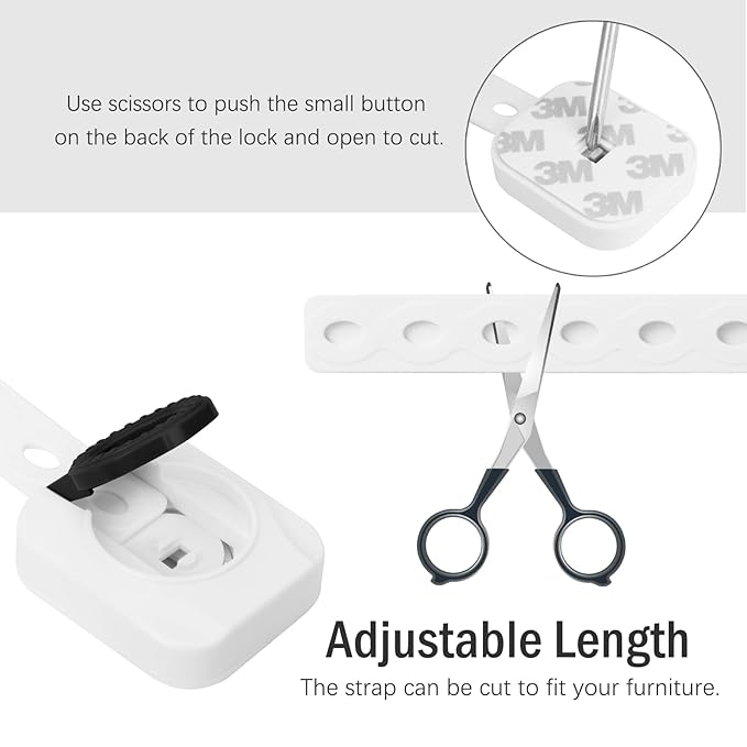 FYY Child Safety Cabinet Locks - Baby Proofing Child Safety Locks Strap, (6-Pack) 3M Adhesive Adjustable Door Latches for Cabinets and Drawers, Multi-Purpose for Furniture Toilet Seats Ovens, Black