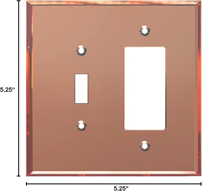 LIDER Reflective Acrylic Combination Wall Plate, Mirrored Double Switch Plate, Combo Toggle Switch and Decorator Outlet Cover, Acrylic Glass, Oversized 2-Gang 5.25" x 5.25", LWP-1131O-ARG, Rose Gold