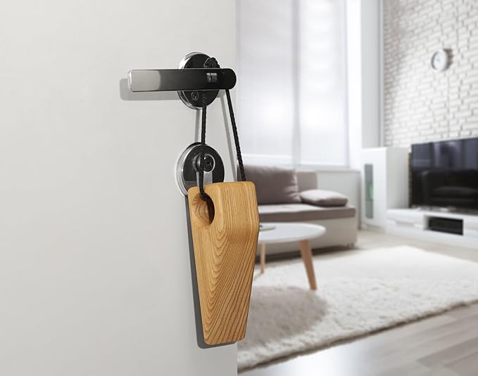 2 Pack Wooden Door Stoppers - Non-Slip Door Wedges, Triangle Wood Block with Hanging Hole for Any Floor, for Bathroom, Bedroom, Livingroom, Home and Office (Light Wood)