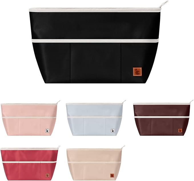 SDANG Purse Organizer Insert with Zipper – Pink Handbag & Tote Bag Organizer | Bag-in-Bag Insert with Pockets for Purses, Totes & Travel(Black,Large 30)