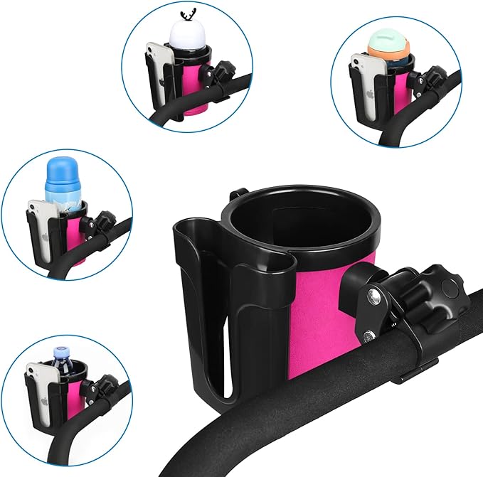Accmor Stroller Cup Holder with Phone Keys Holder, 3-in-1 Universal Cup Holder, Drinks Bottle Holder for Stroller, Bike, Wheelchair, Walker, Scooter