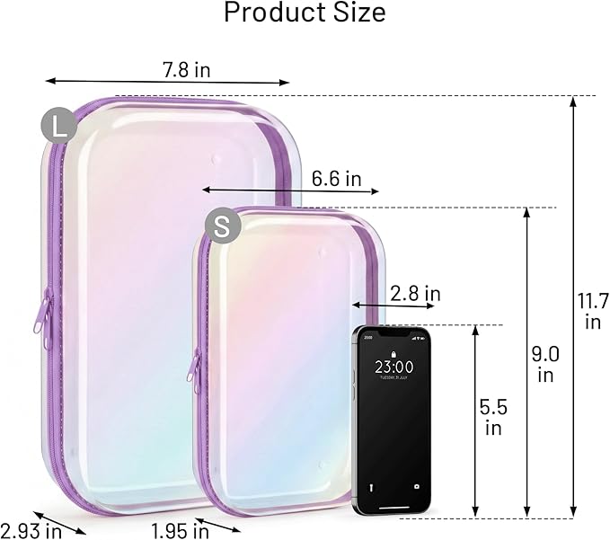 Clear Hard Shell Zipper Case,Toiletries Bag,Makeup Bag,2pcs Large Capacity Water-resistant Toiletry Bag,Portable Travel Organizer and Storage,Bathroom Clear Cosmetic Case for Women