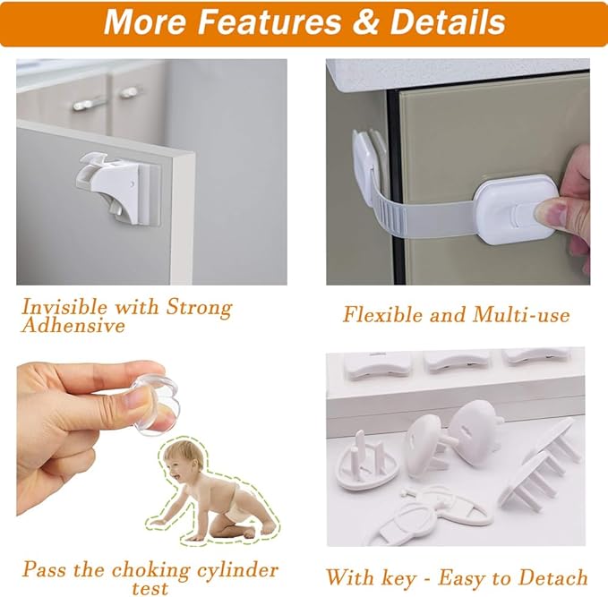 Baitiny Baby Proof Kit, 44 Packs Child Safety Essentials Set - Invisible Magnetic Cabinet Locks, Corner Guards, Outlet Covers - All-in-one Super Value Baby Proofing Kit