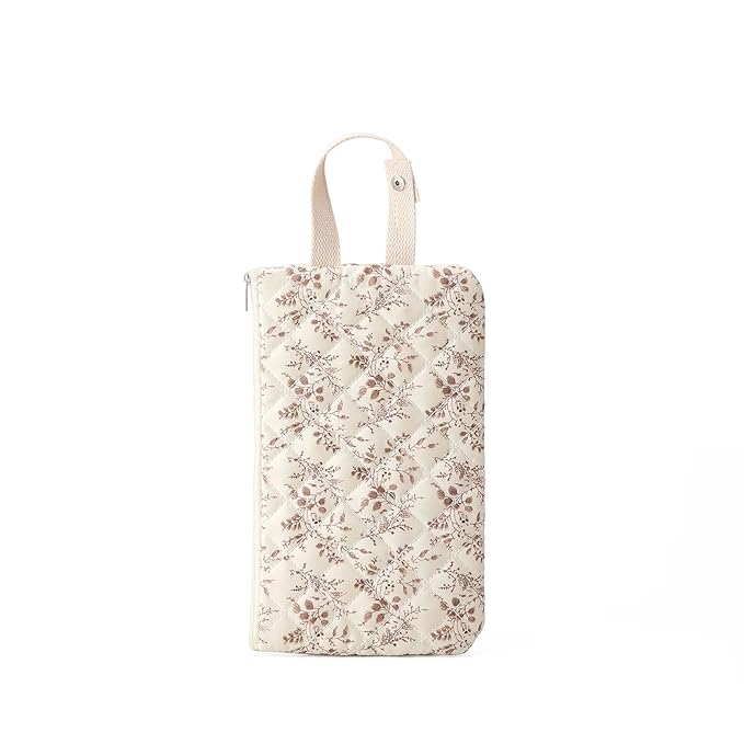 Quilted Baby Wipe Holder Quilted Wipe Pouch Portable Hanging Floral Wet Wipes Bag for Car, Stroller