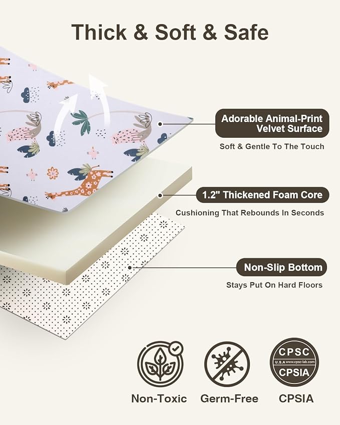 Baby Play Mat for Floor,1.2" Thick 50x50 Playpen Mat,Safe Padding Tummy Time Mats for Babies and Infants Toddlers,Cushioning Foam Mats for Kids Crawling,Non-Slip Baby Playmat,Yoga,Tatami,Nursery Rug