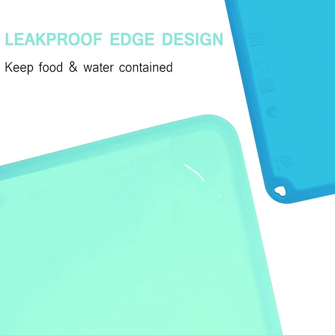 Kids Placemats, Silicone Baby Placemats for Kids Toddler Children Reusable Non-Slip Table Mats, Baby Food Mats for Restaurant, 2 Pack, Blue/Baby Green