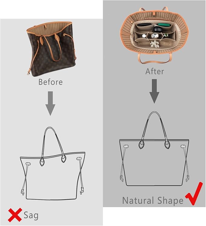 ZTUJO Purse Organizer Insert, Felt Bag Organizer For Handbag Purse Organizer,13 Colors, 6 Size (Slender Medium, Silky Beige)