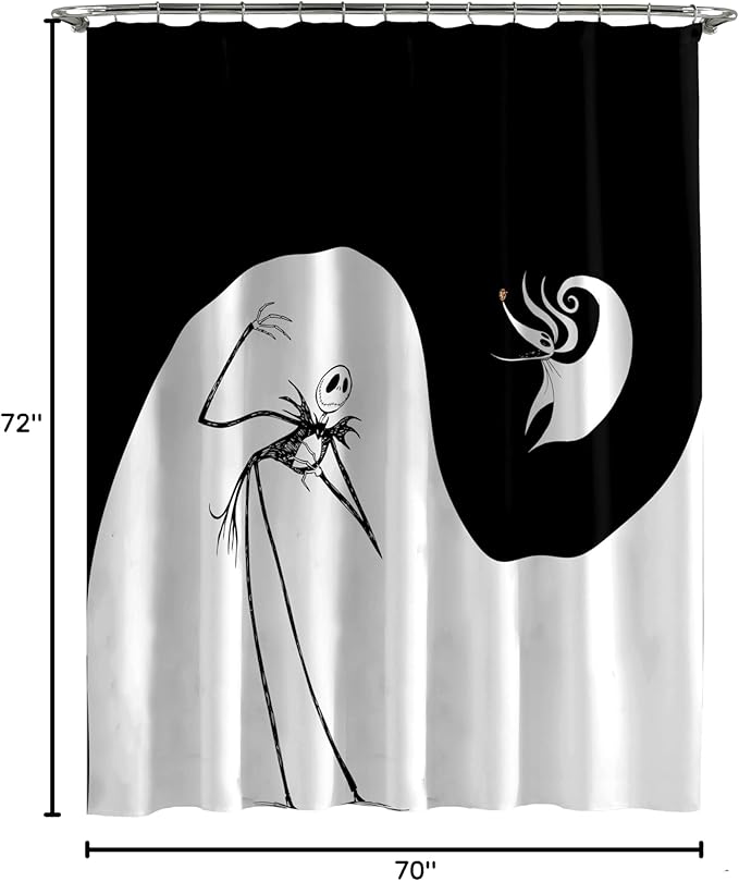 Jay Franco Disney Nightmare Before Christmas Fabric Shower Curtain - Kids Swirl Black and White Bathroom Décor with Jack Skellington and Zero
