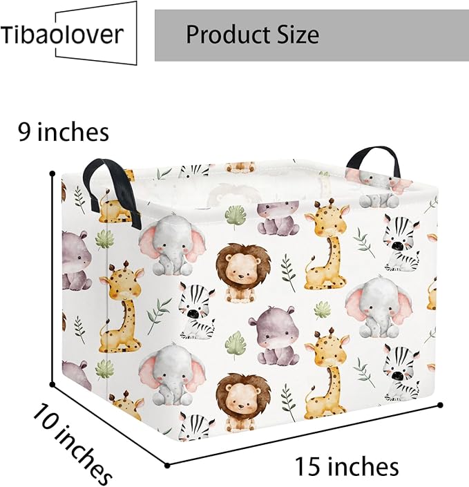 TIBAOLOVER Rectangular Kids Storage Basket Baby Storage Basket with Handles for Home Kitchen Boys and Girls Cute Toy Storage Bin Organizer Shelf Book Room Decor(Lovely Animal)