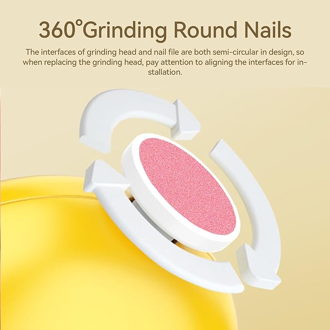 Baby Nail File Electric, Gentle Rechargeable Baby Nail Clippers Grooming Kit Manicure Set for Infant Toddler or Adults, 6 Grinding Head Replacement Pads, 1 Nail Clipper, 1 Nose Clip (Yellow)