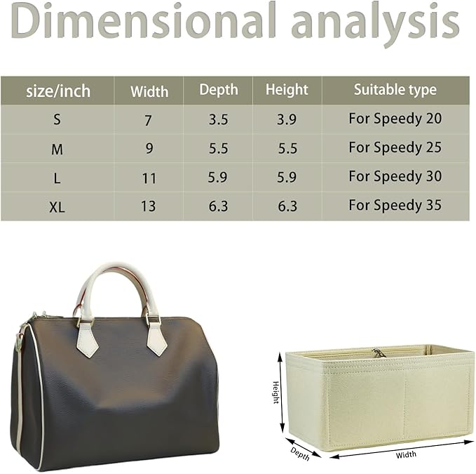 Lckaey Purse Inserts for Speedy 30 Organizer Insert, for monogram bag, HandBag protective insert Tote Bag and hand bag protector, organizer insert 1083Khaki-L
