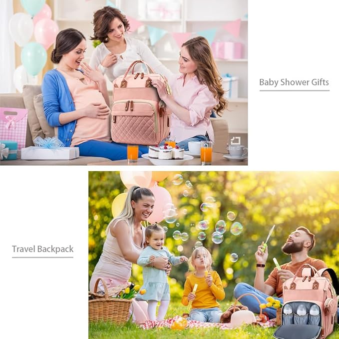 SHITIESHOU Diaper Bag Backpack Baby Bag, Baby Girl Boy Diaper Bag for Dad Mom with Pad,16 Pockets, Pacifier Case, Large Diaper Bags Unisex for Travel (Orange Pink)