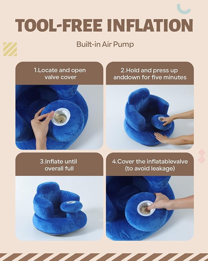 AGITVPS Velvet-Covered Inflatable Baby Seat with Built-in Pump | A Supportive Bumbo Seat for Babies 3-36 Months | Perfect for Learning to Sit, Feeding, Floor Time & Camping (Velvet Tray-Blue)