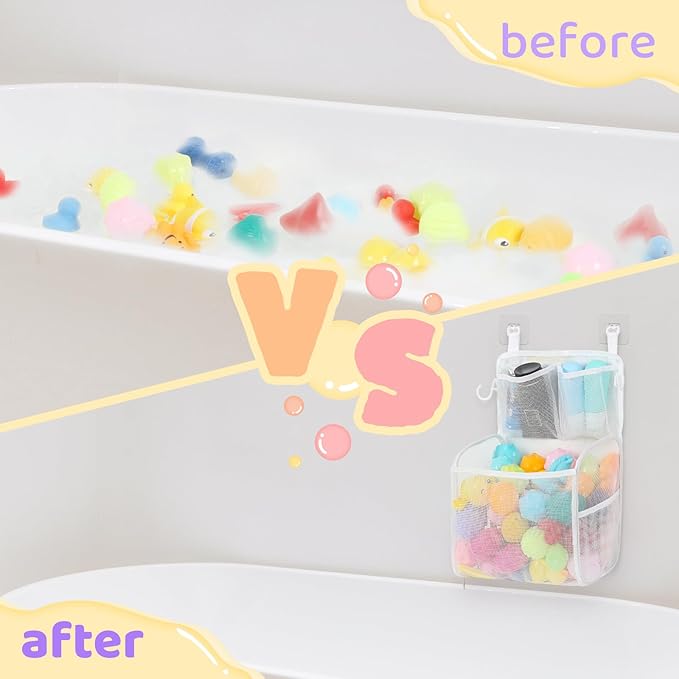 Goowin Bath Toy Storage Holder, Large Openings Bath Toy Organizer, Large Capacity Mesh Bathtub Toy Storage, Multi Use Bath Tub Toy Holder for Bathroom (White)