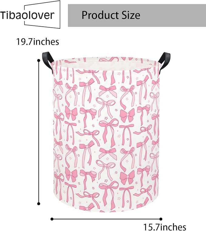 Baby Laundry Basket Kids Hamper Toy Storage Bin for Boys Room Decor Baby Nursery Hamper Gift Baskets for Bedroom Bathroom(Pink Bowknot)