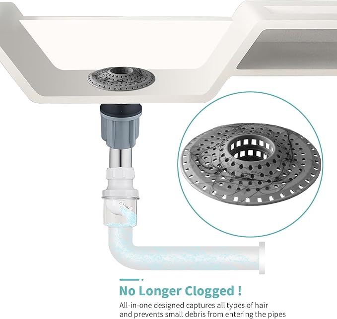 Aluvor Shower Hair Drain Catcher, Silicone Bathtub Drain Hair Catcher Strainer, All-in-one Tub Hair Catcher Drain Protector for 1.48'' to 1.76'' Regular Drains, 3PCS/LBlue Dgrey DGreen