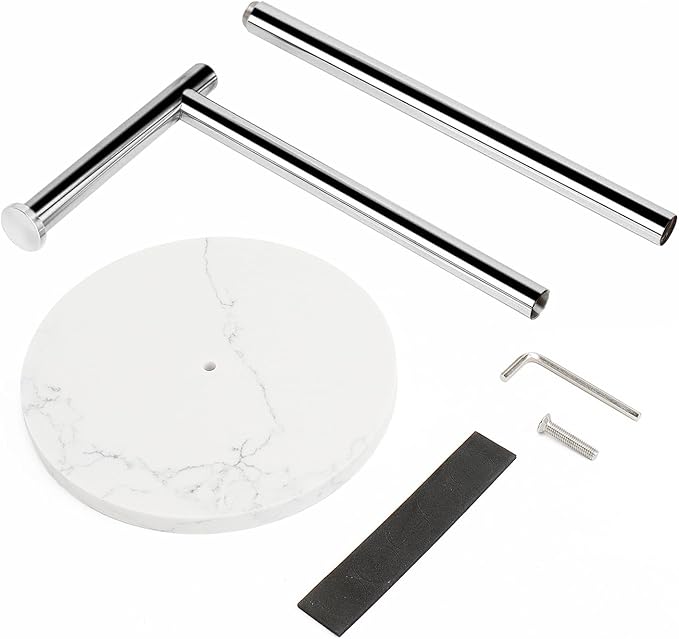 NearMoon Bath Toilet Paper Holder Stand- Modern Tissue Roll Holder Standing with Balanced Base, Rustproof Toilet Roll Holder for Bathroom/Kitchen Countertop (Chrome Finish, Marble Base)