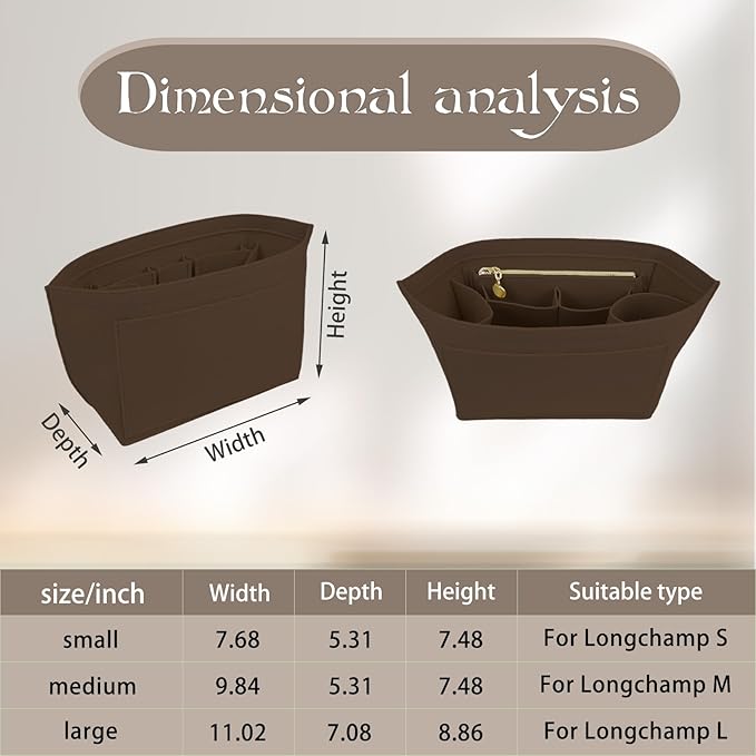 Lckaey Purse Organizer For Longchamp Large Purse For Long Champ Le Pliage Insert organizer1012-25Coffee-L
