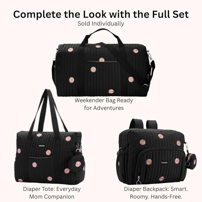 GOBABYMART 3pc Diaper Bag Tote Set, Hospital Bag for Labor & Delivery, Maternity Travel Bag with Changing Pad & Pacifier Case