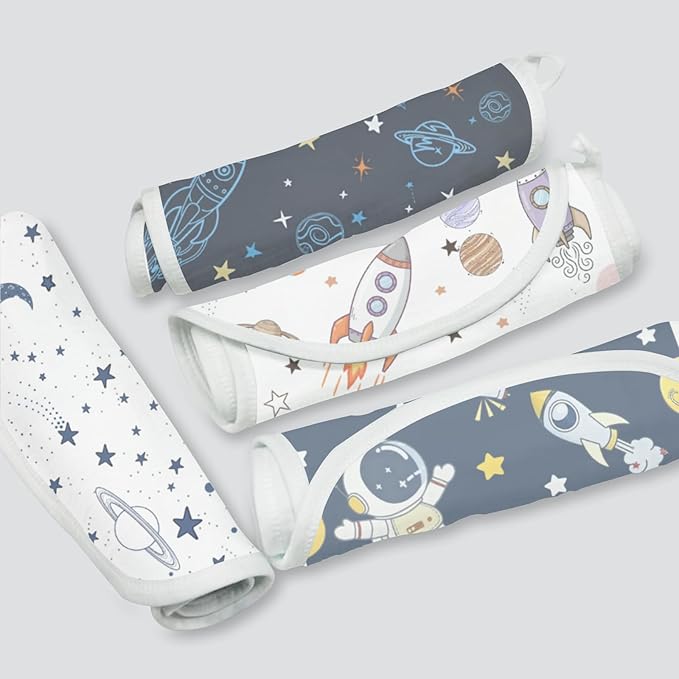 Spriggenix 6 Pack Baby Burp Cloths for Boys Girls, Soft Cotton, Space Rocket Theme Design, Super Absorbent Baby Burping Cloths for Newborns, Machine Washable and Reusable Baby Spit-Up Cloths