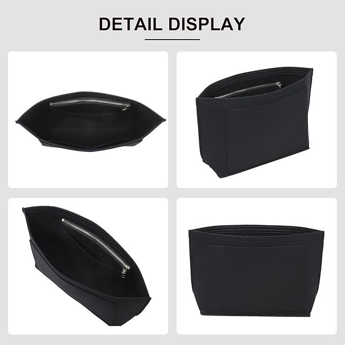 Premium Felt Purse Organizer Insert for Longchamp Le Pliage M Top Handle Tote Bag, Lighweight Long Champ Medium Tote Divider with Zipper Pocket,Bags Storage Shaper with 7 Pockets, Black/SM