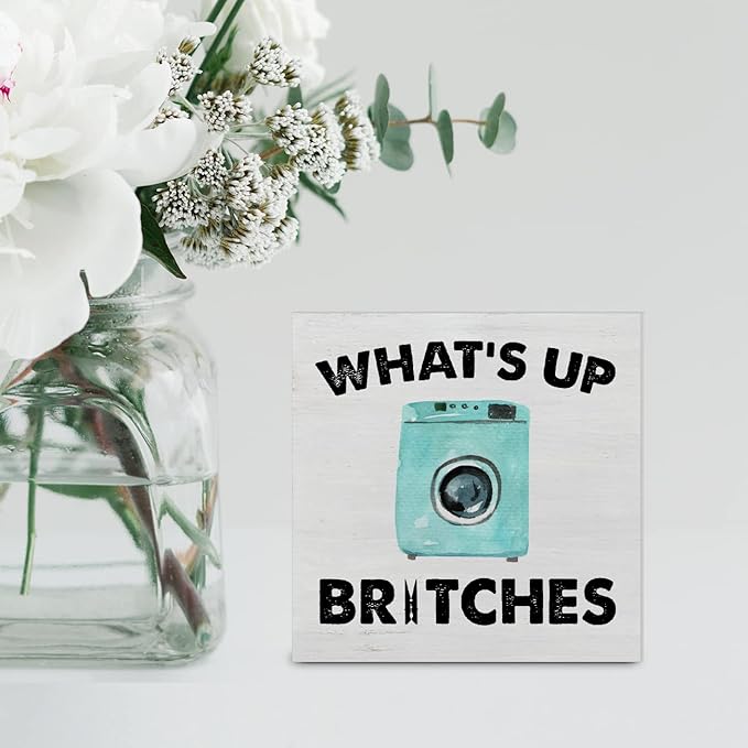 Country Laundry Room Wood Box Sign Decor Desk Sign What’s Up Laundry Wooden Box Block Sign Rustic Home Shelf Wall Decoration
