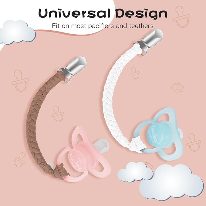 Pacifier Clip for Boys and Girls 6 Pack Baby Pacifier Holder Leash 100% Handmade Braided Fits All Pacifiers & Teething Toys Modern Unisex Baby Gift