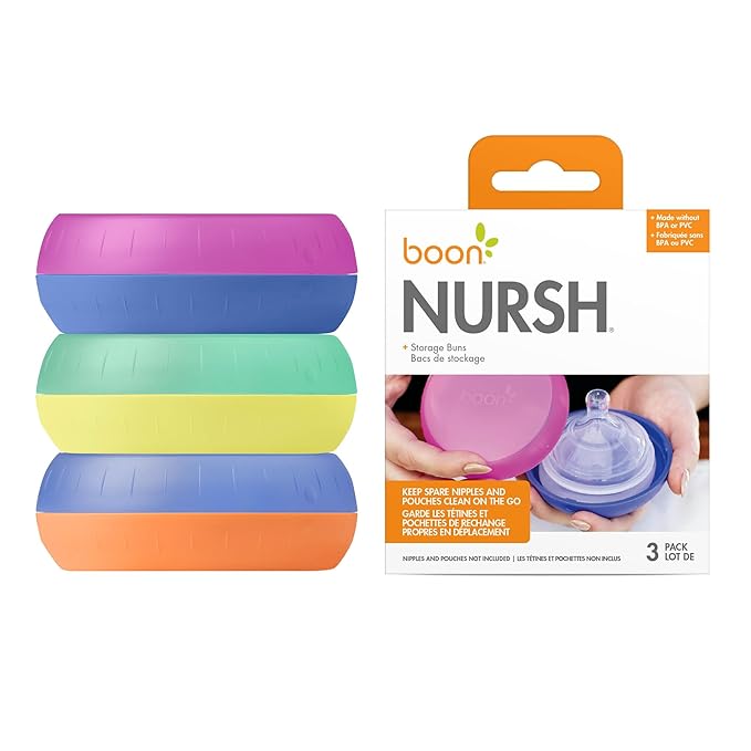 Boon Nursh Storage Buns - Baby Bottle Organizer & Storage - Holds Bottles, Pouches, Nipples & Pacifiers - Color Block - 3 Count