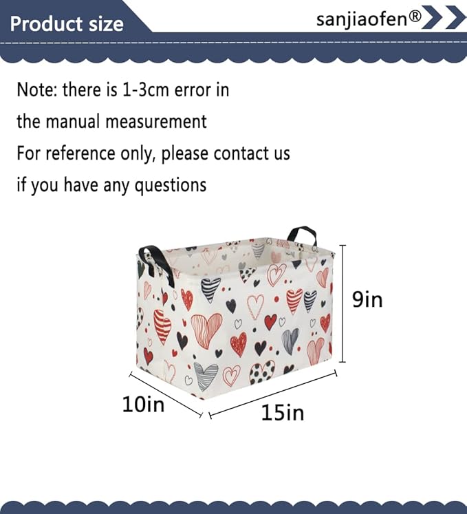 Sanjiaofen Rectangular Kids Storage Basket,Heart Baskets Organizer.Cute Storage Bin with Handles. Love Basket,Girls Room Decor,Toys Box,Gifts Bins Empty.(Line Love)