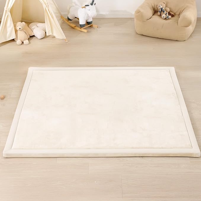 1.3" Thick Baby Play Mat for Floor, 79x118 Large Foam Tummy Time Mat, Padded Support Soft Plush Nursery Rug for Infant Kids Toddler Crawling Kick Activity (Ivory)