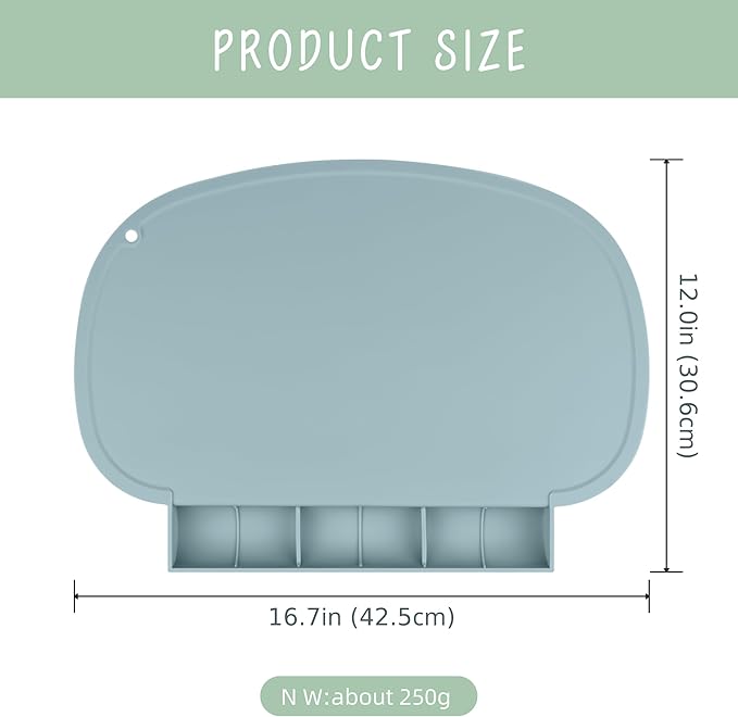 Silicone Placemat for Baby, Tablemats with Food Catching Pocket, Non-Slip Silicone Placemat for Restaurants Home Travel (Gray)