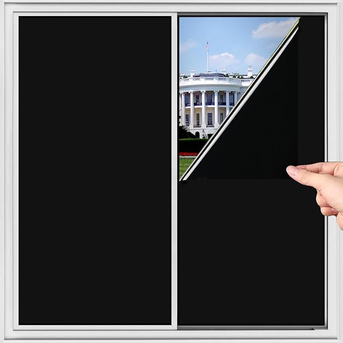 NIDOJP Blackout Window Film with Tool Kits Privacy Window Film Total Blackout Cover, 100% Light Blocking Window Tint Static Cling Sun Blocking Heat Control, Anti UV Scratch Resistant for Home Office