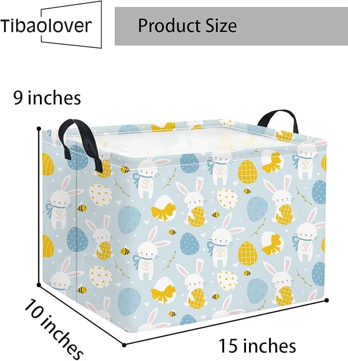 TIBAOLOVER Rectangular Easter Basket Kids Storage Basket Gift Basket Baby Storage Basket Cute Kids Toy Storage Bin Organizer Shelf Book Basket Room Decor(Blue Easter Bunny)