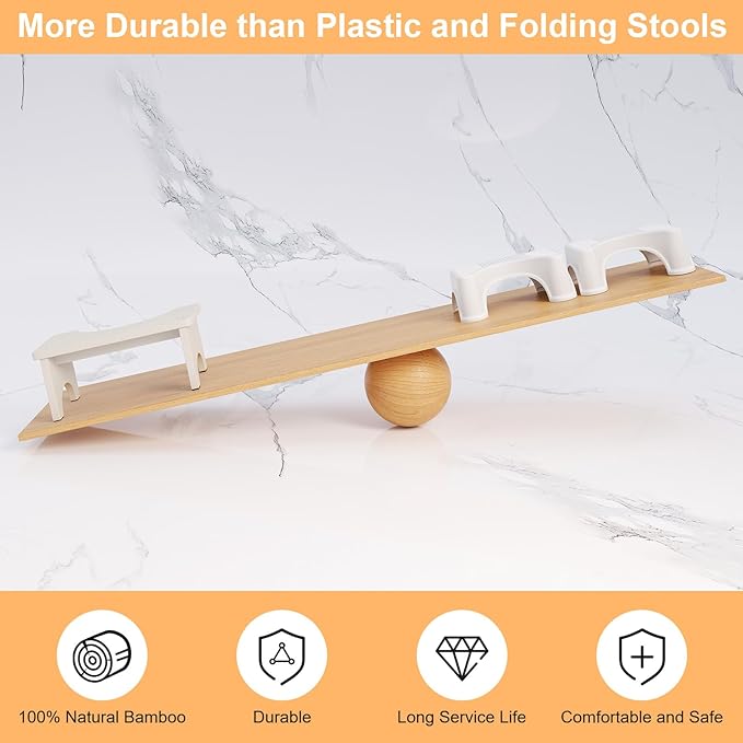 Uaniar 2 Pack White Toilet Stool Squat Adult - 6.7" Non-Slip Bathroom Poop Stool, Bamboo Wood Squatting Potty Stools for Adults with Space-Saving Curved Base, Pooping Toilet Foot Step