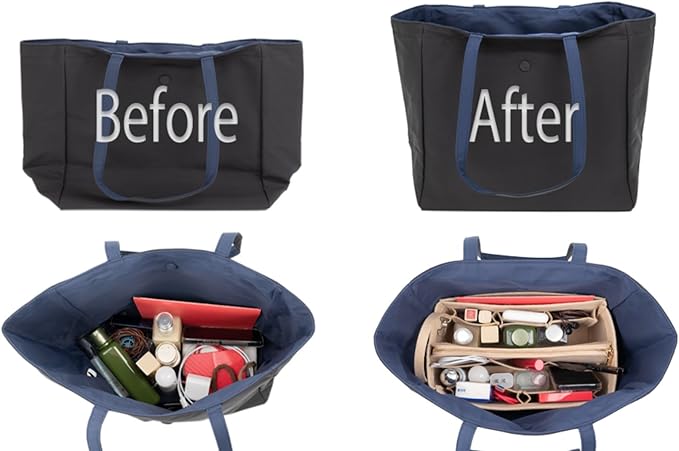 Purse Organizer Insert with Zipper Felt Bag Organizer Handbag Organizer Insert Bag in Bag Organizer with Key Chain for Tote Purse Bag Dark Red Small