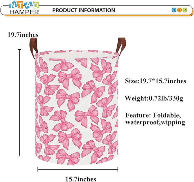 Laundry Hamper,Laundry Basket,Baby Nursery Hamper,Waterproof Storage Bin,Clothes Organizer Basket,Room Decor(Big Bowknot)