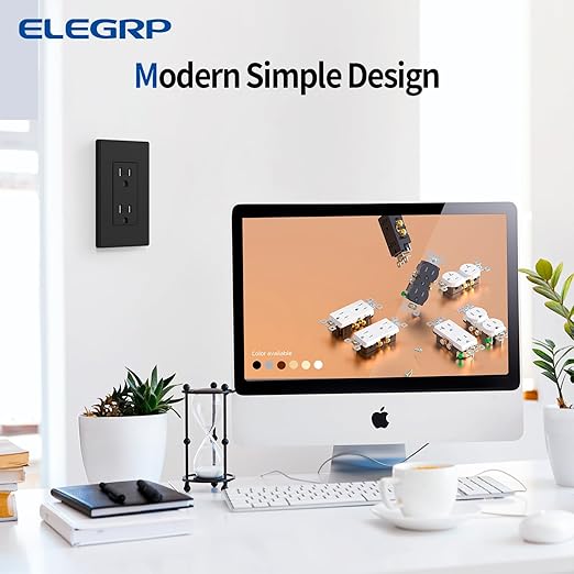 ELEGRP Matte Black Decorator Wall Receptacle Outlets, Tamper Resistant 15 Amp, Standard Electrical Wall Outlet, Residential Grade, Self-grounding, 125V, 2 Pole 3 Wire, 5-15R, UL Listed, 20 Pack