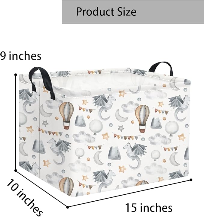TIBAOLOVER Rectangular Baby Kids Storage Basket for Home Kitchen Girls Cute Storage Bin Organizer Shelf Book Room Decor(Flying Dinosaur)