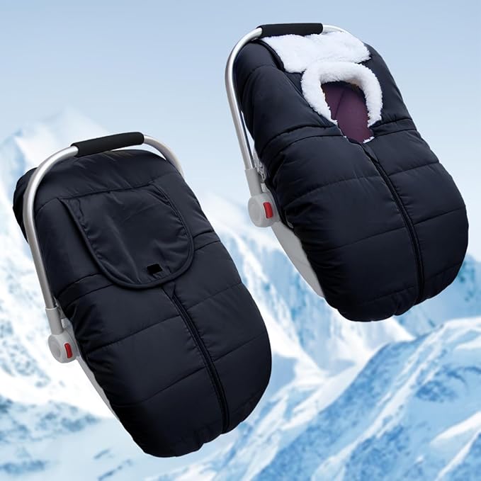 Mom's Choice Awards Winner-TSAYAWA Winter Baby Infant Car Seat Cover-Keep Babies Warm Carseat Bunting Bag/Blanket for Newborn-Cold Weather Insulated Windproof Carrier Canopy for Travel (Black)