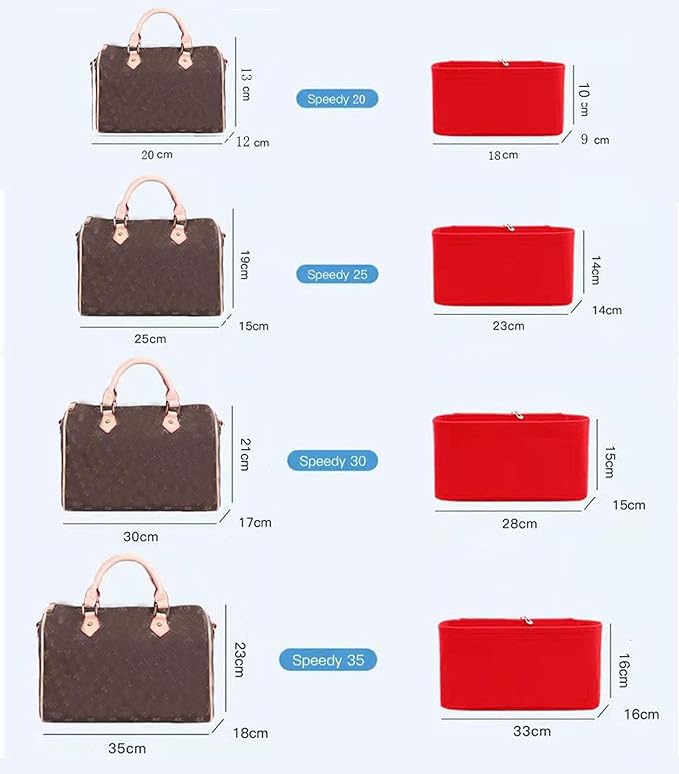 Lckaey Purse Inserts for Speedy 25 Organizer Insert, for monogram bag, HandBag protective insert Tote Bag and hand bag protector, organizer insert 1083red-M