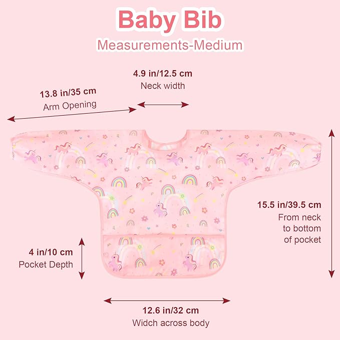 Accmor 4 Pack Long Sleeve Bibs, Baby Smock Waterproof Sleeved Bib Smock for Baby Toddler 6-36 Months