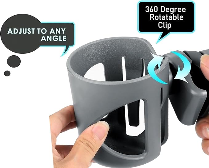 New Stroller Cup Holder for Stanley Quencher H2.0 (30 & 40 Oz. Models), Also Compatible with Stanley IceFlow (20 & 30 Oz. Models) - Gray