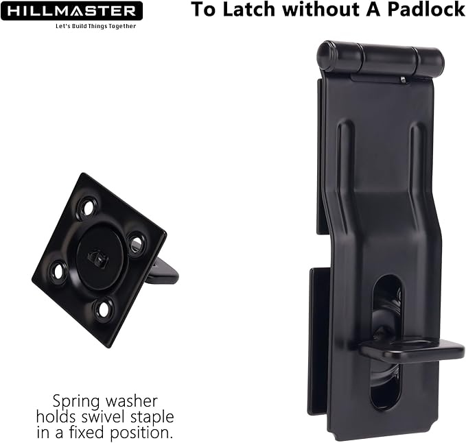 Swivel Staple Safety Hasps, 4-1/2" Gate Door Hasp Latch with Twist Knob Safety Padlock Clasp Lock for Fence, Gate, Cabinet, Barn Door, Shed, Black