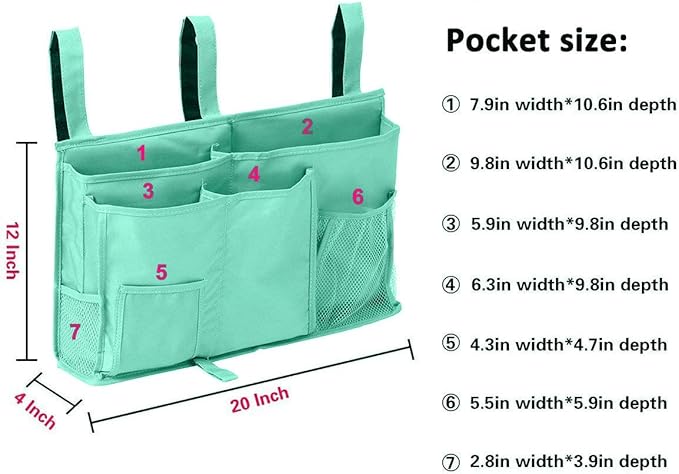 Sugaroom Bedside Storage Caddy, Bunk Bed Organizer Bed Storage Pocket Bedside Organizer Hanging Bed Storage Caddy for College Dorm Room, Hospital Bed Rails, Baby Bed, Camp (Green)
