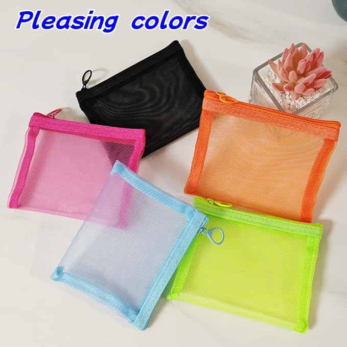5 Pack Small Mesh Zipper Pouch Bags for Purse, Size 5" x 4" Travel Pouches for Daily Toiletries, Mini Mesh Bags with Zipper, Purse Organizer Pouches Insert (5" x 4")