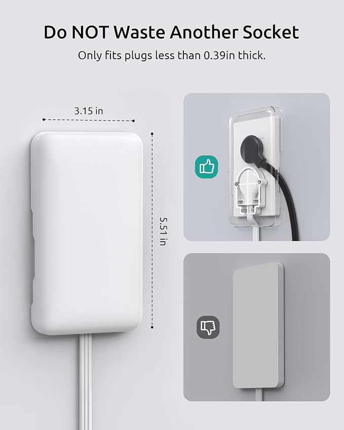 Outlet Cover Extension Cord Long 15ft, 3 Outlets Indoor Flat Extension Cord & Ultra-Thin Flat Wall Plug, 900J Surge Protector, 13A/1625W, ETL Listed, Behind Bed Couch Dresser Furniture, White