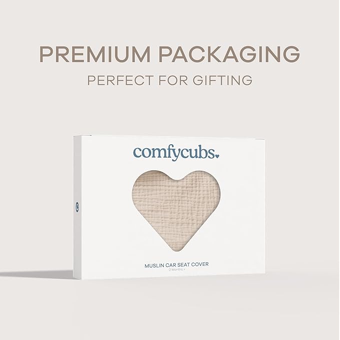 Comfy Cubs Baby Car Seat Cover - Soft, Breathable Bamboo Rayon and Muslin Cotton Blend - Lightweight Canopy for Sun, Bug, and Comfort Protection - Large Size Infant Seat Cover in Sand Design