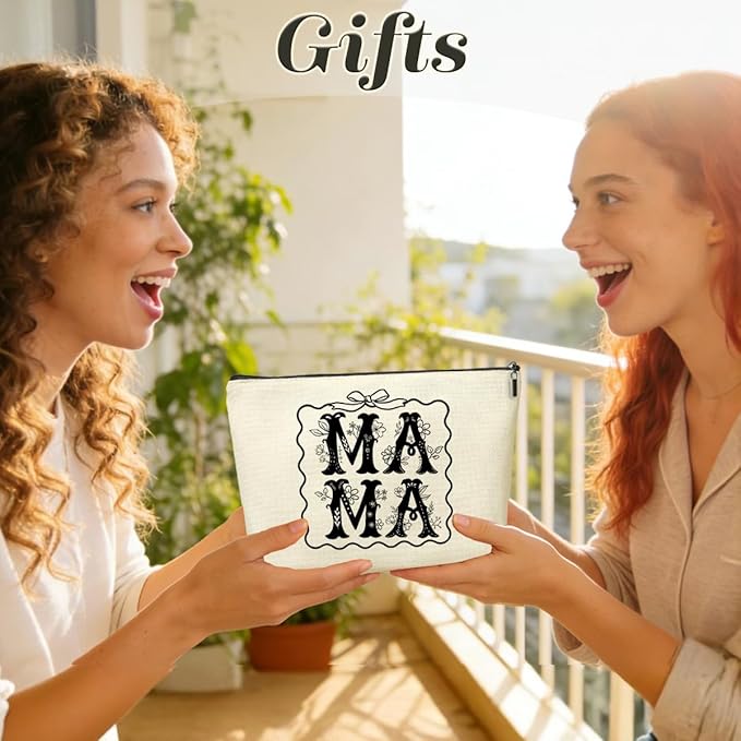 Decohim Mama Makeup Bag,Mothers Day Christmas Retirement Appreciation Birthday Gifts for Mom Mama Mommy Cosmetic Bags, Coquette Bow Wildflowers Zipper Pouch Travel Toiletry Bag Accessories Organizer