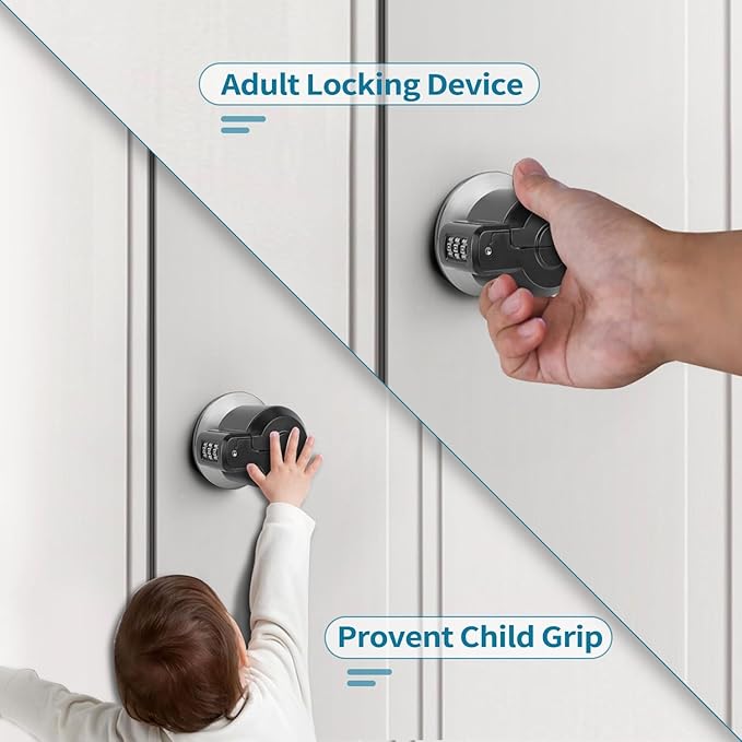 Door Knob Lock Combination Child Proof Door Knob Cover Lock Out Device for Bedroom, Bathroom,Faucet, Water Gas Valve, Temporary Door Handle Lock Prevents Access to Keyhole Dementia Elderly